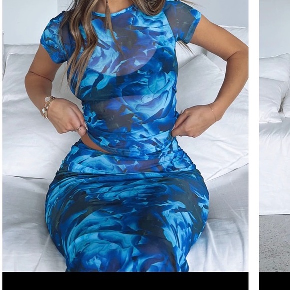 Fall in Love Mesh Maxi Skirt Navy Bloom - Picture 3 of 6